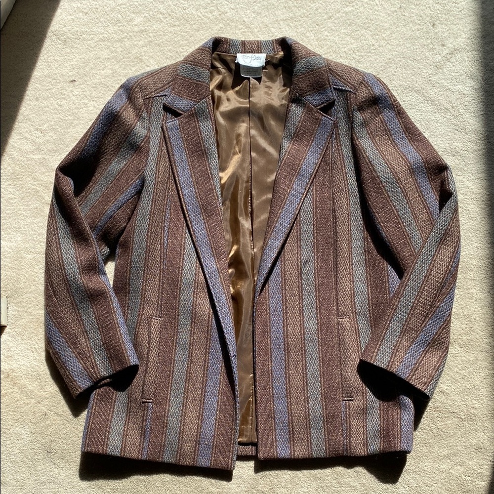 Tan F Jay Striped Brown, Blue and Green Jacket